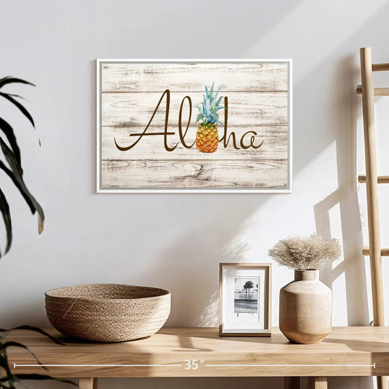 Aloha ananas, 19 po x 13 po, Cadre flottant blanc