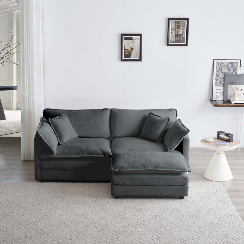 Jensen 2-Seater Chenille Upholstered Sofa with Ottoman, Gray