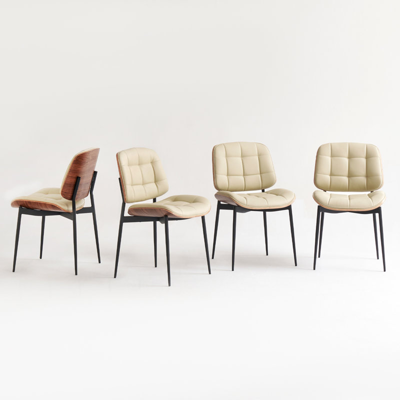 Chaises de salle à manger Mid-Century modernes avec dossier en grain de noyer, ensemble de 4 chaises de salle à manger en similicuir beige avec coussins réglables