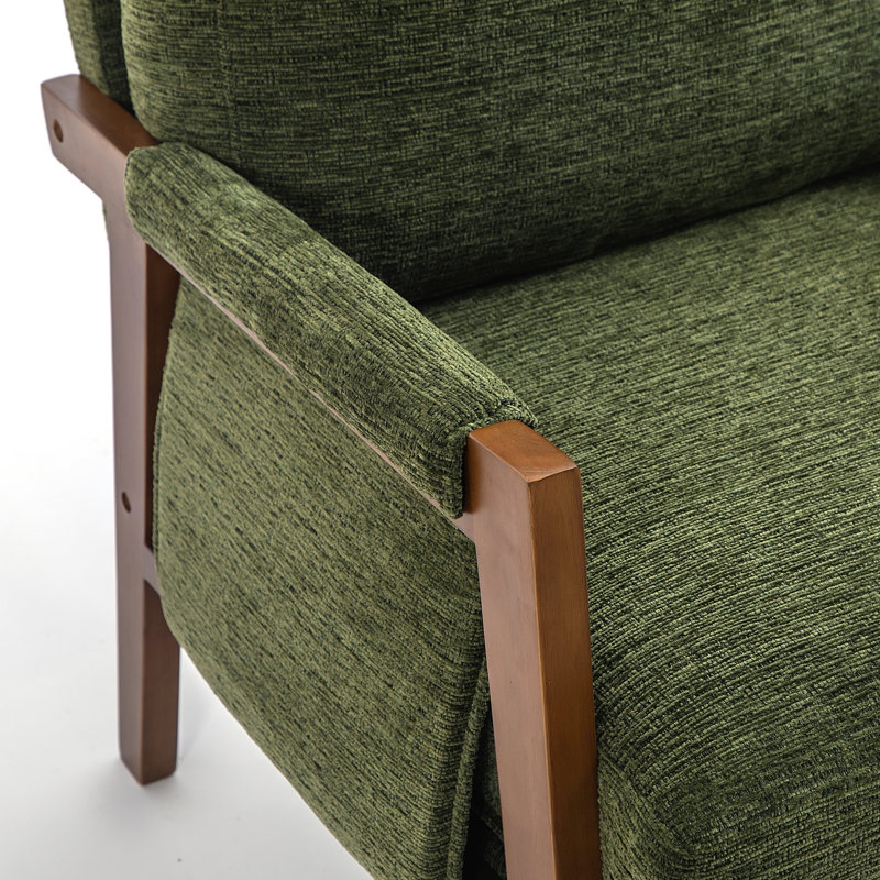 High Back Mid-century Modern Accent Armchair With Solid Wood Frame And Plush Cushions For Living Room, Green 
