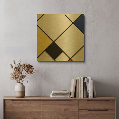 «Composition de losanges avec jaune, noir, bleu, rouge et gris, 1921» par Piet Mondrian, art mural en métal doré, 12 po x 12 po