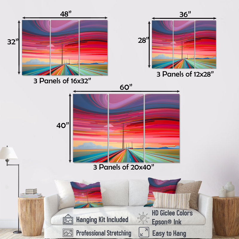 Griffey - Ensemble de décoration murale paysage abstrait, Toile tendue, H 32 po x l 48 po x P 1 po