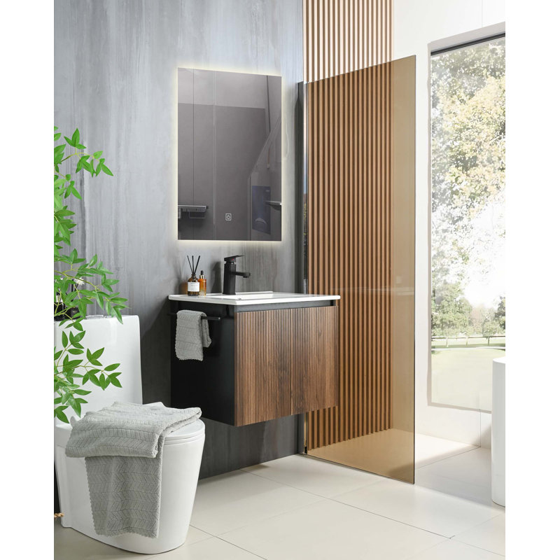 Ensemble de meuble-lavabo mural 24 po avec porte-serviettes flottant, Noir ; noyer foncé