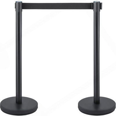 Poteau de contrôle des foules, ensemble de poteaux de 6 pièces, ensemble de poteaux avec ceinture rétractable noire de 6,6 pi / 2 m, barrière de contrôle des foules noire avec base en béton et en métal - assemblage facile à connecter