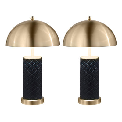 23-inch Dome Quilted Table Lamp Black (Set of 2)