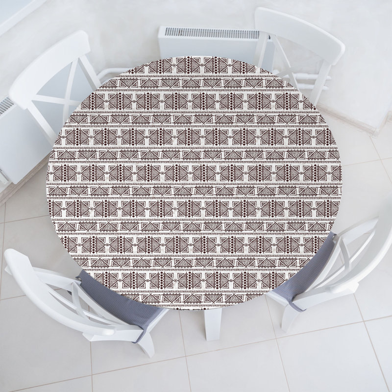 Ebern Designs Ethnic Fitted Round Tablecloth Diameter Brown and White, 47.24" Round