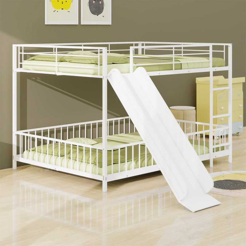 Metal Bunk Bed With Slide And Guardrails