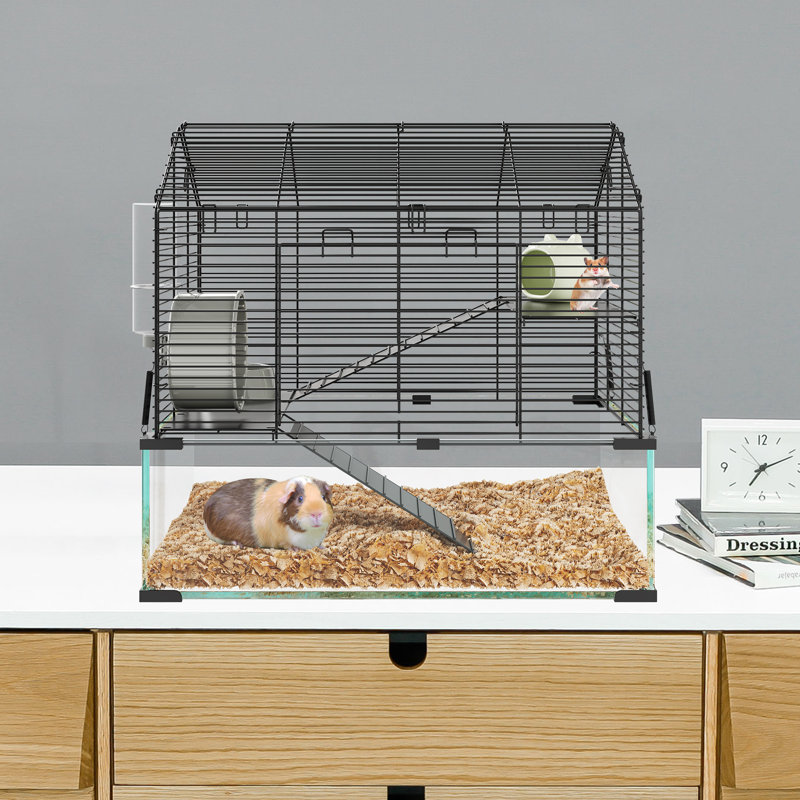 Grande cage à hamster en verre à 3 niveaux avec fond en verre trempé profond - Habitat spacieux, accessoires, roue de course - Enclos pour hamsters syriens, nains, souris, rat