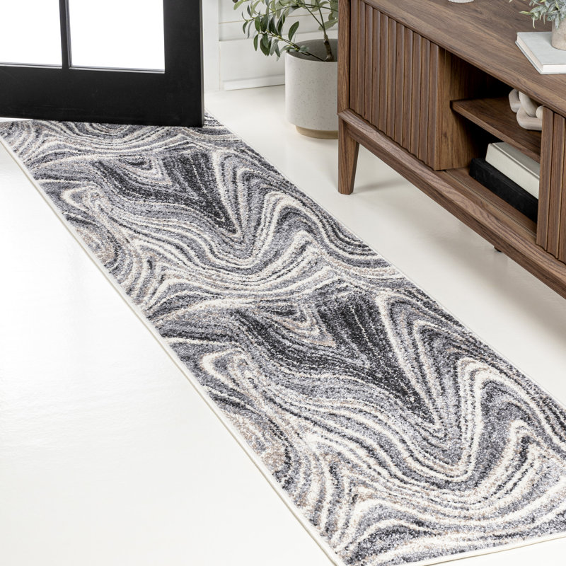 Tapis gris anthracite / crème Lilirose, Tapis de couloir 2 pi x 8 pi