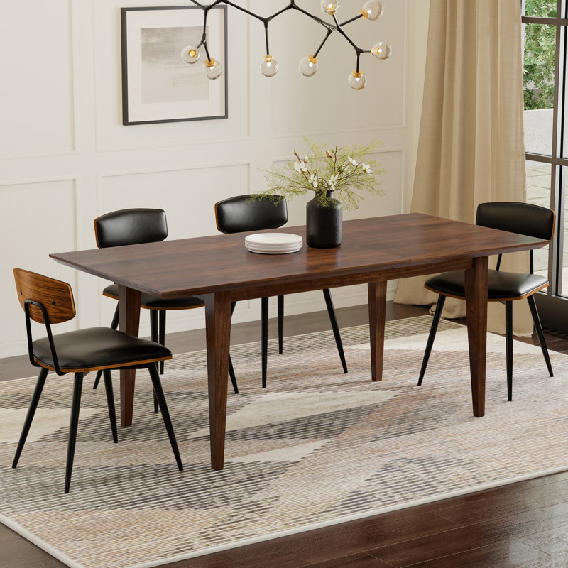 Colby 60-76"W Solid Wood Extendable Dining Table, Contemporary Rectangle, Seats 6-8, Walnut