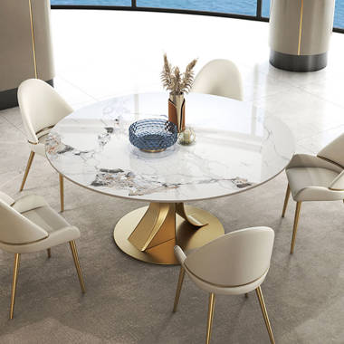 Dotsie Modern Round Dining Table for 6-8, Sintered Stone Tabletop with Lazy Susan, x Carbon Steel Base Orren Ellis Size: 59.05 L x 59.05 W