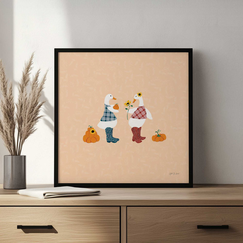 «Ducks in the Pumpkin Patch IV» par Yvette St. Amant, reproduction d'art, H 20 po x l 20 po, Érable