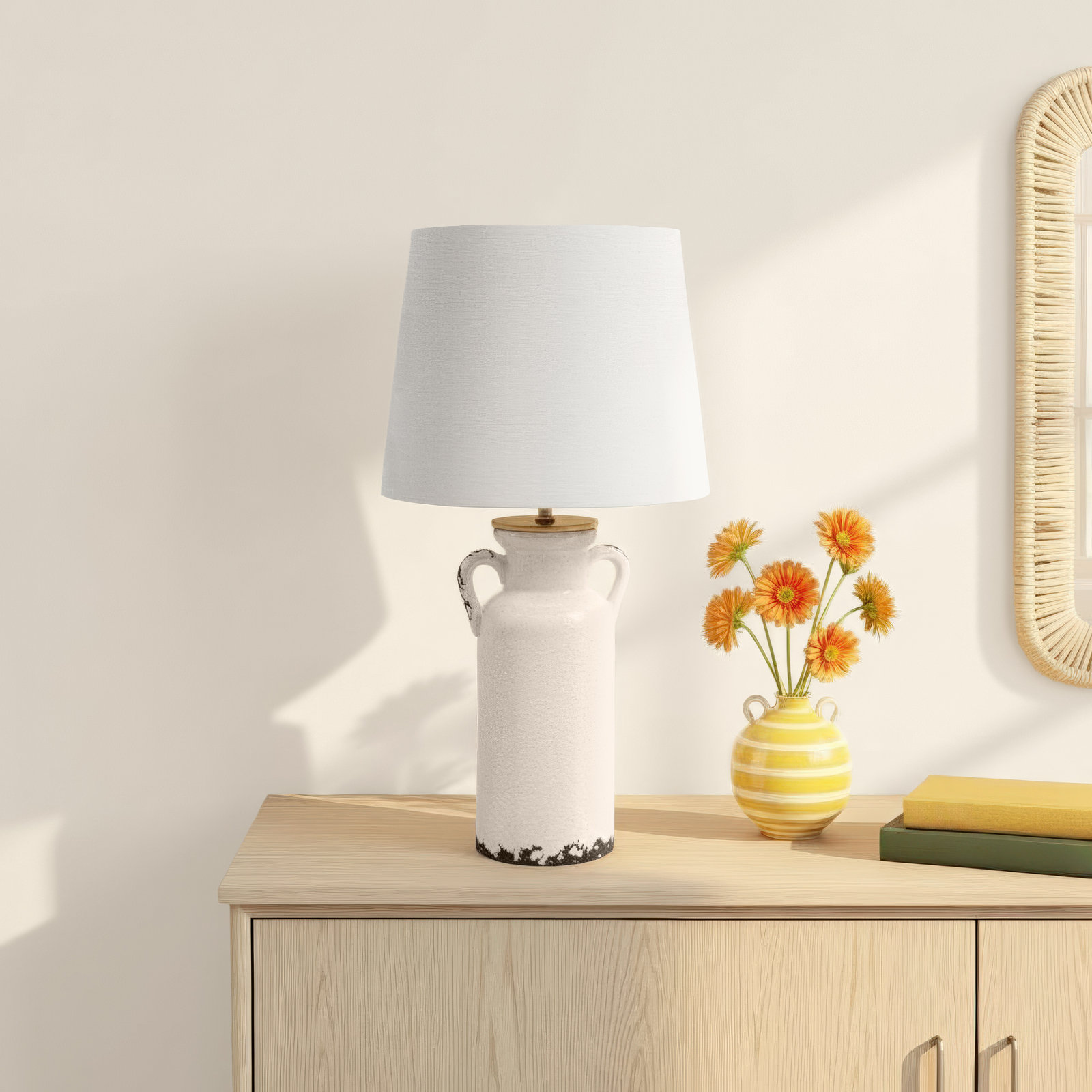 Mamerie Ceramic Table Lamp, Beige