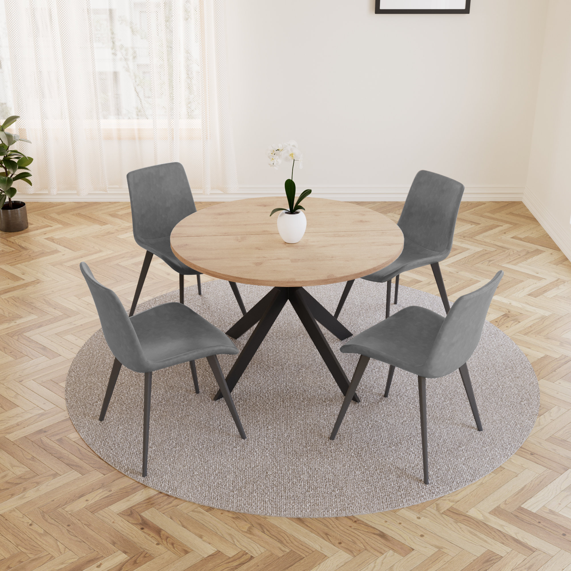 George Oliver Judye Round Table Metal Legs Dining Table Set