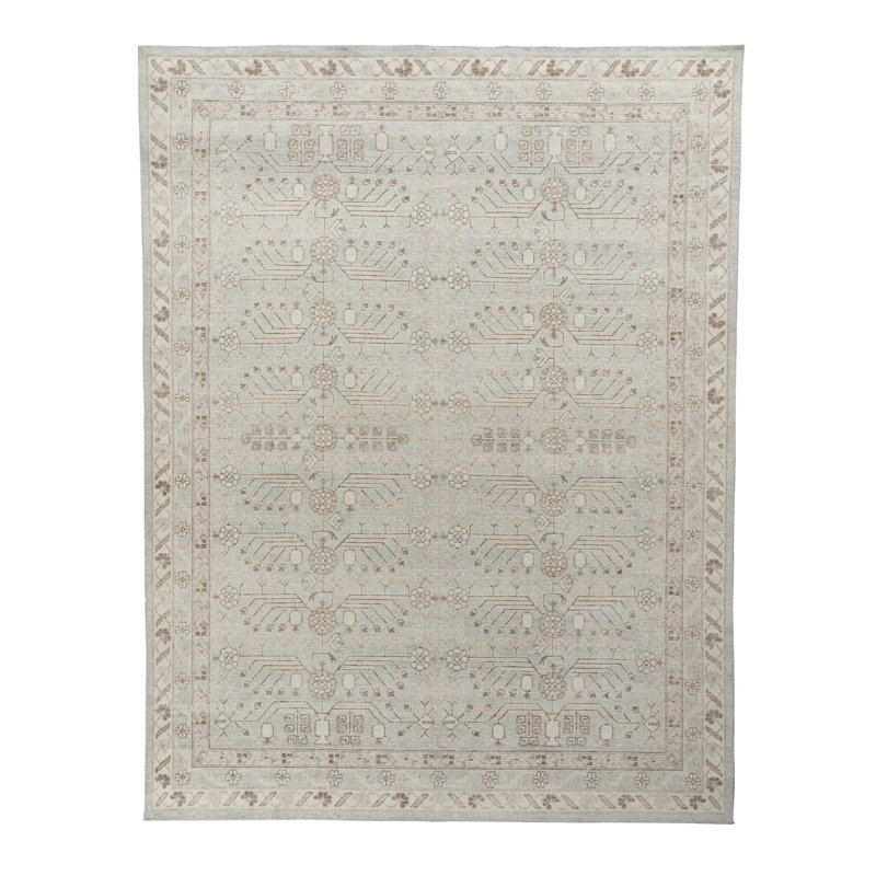 Distressed Homage Hand Knotted Wool Geometric Area Rug, Rectangle 15' x 24'