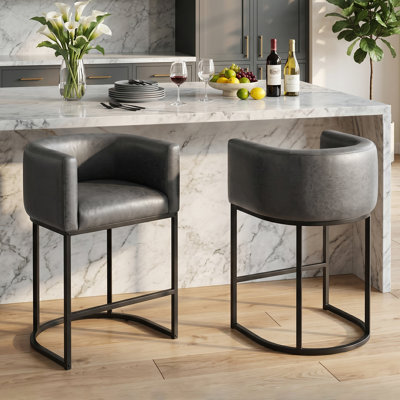 PU Leather Counter Stool Barrel Counter Height Stools