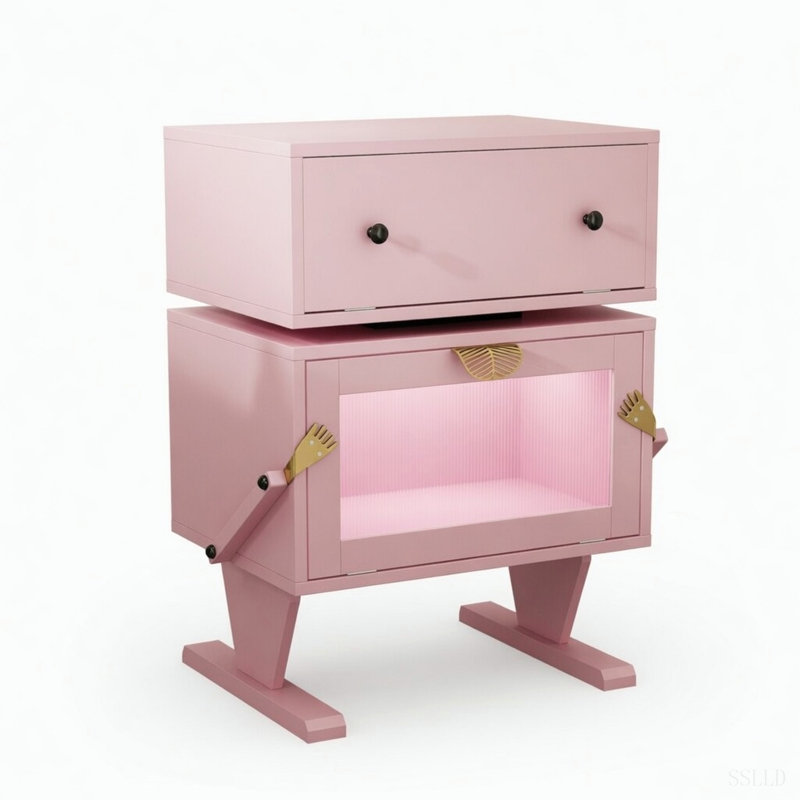 Table de chevet moderne 20,7 "de large à DEL avec tiroir pivotant à 360 ° - Table de bout moderne, Pink