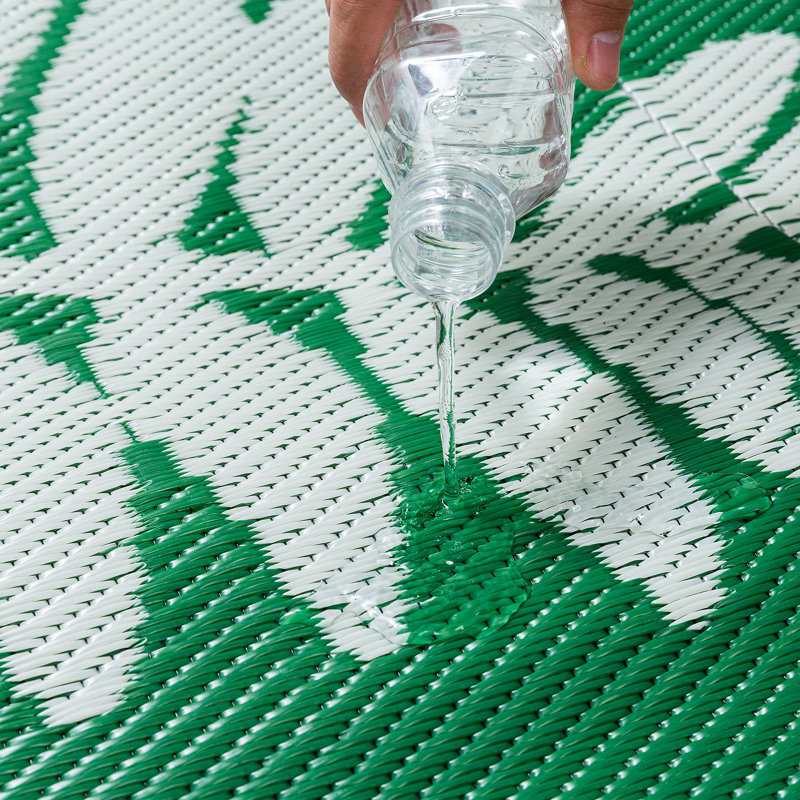 Ellie Reversible Green Leaf Outdoor Rug, Rectangle 9' x 12', Green
