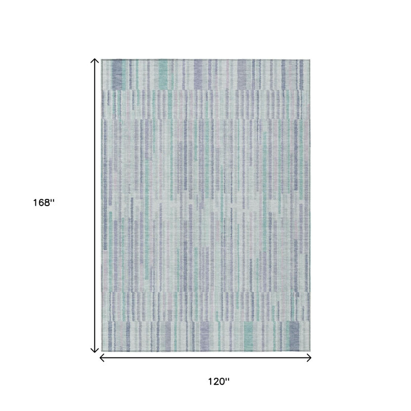 10' X 14' Mint Green And Ivory Striped Washable Indoor Outdoor Area Rug
