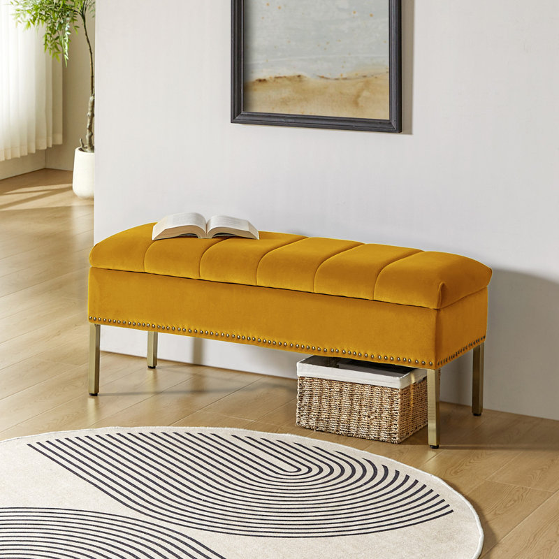 Baily 46.5'' W Modern Velvet Storage Bench, Mustard