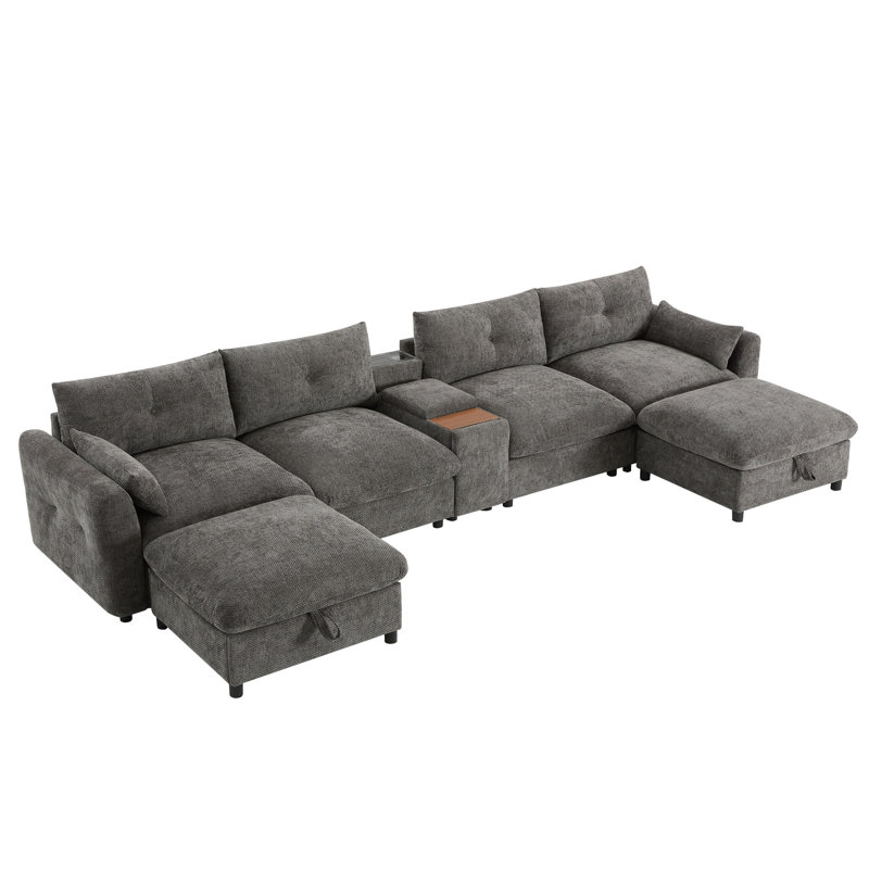 Canapé en U surdimensionné en chenille pour salon et appartement, Gris chenille