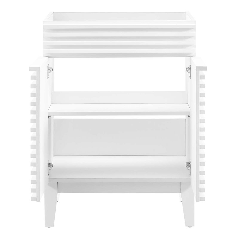 White Freestanding Mid-Century Modern Bathroom Vanity Cabinet