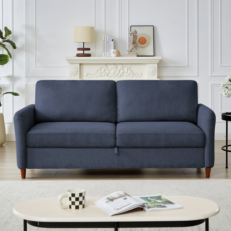 Linen Flared Arm Loveseat with Storage, 34.7" H x 72.5" W x 31.2" D, Blue