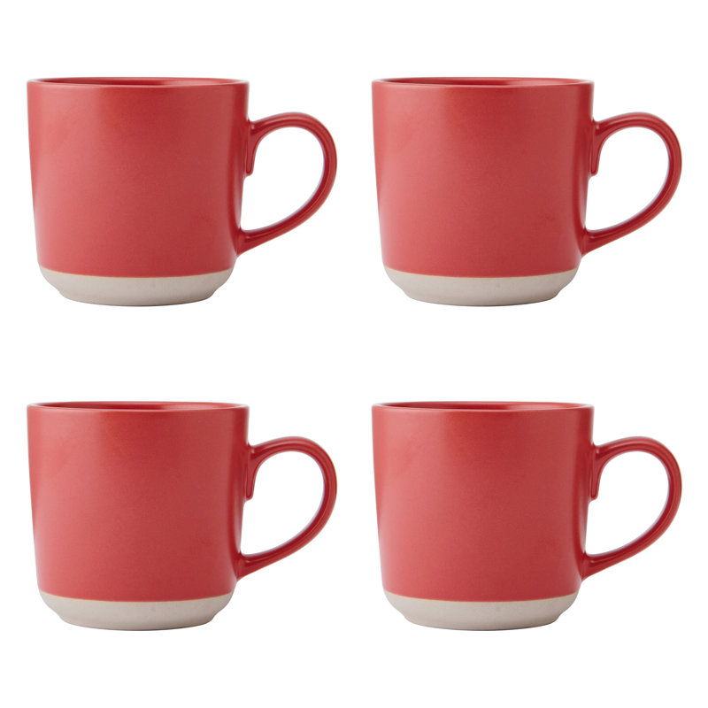 La Cafetière Ceramic Mugs, Set of 4 Durable Ceramic Coffee Cups with Unglazed Base, 350ml, Red