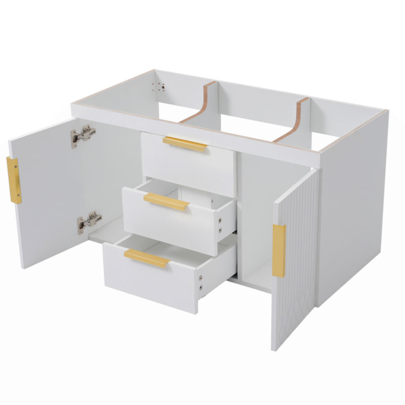 Meuble-lavabo mural sans évier, meuble de rangement flottant avec 2 tiroirs,, Blanc