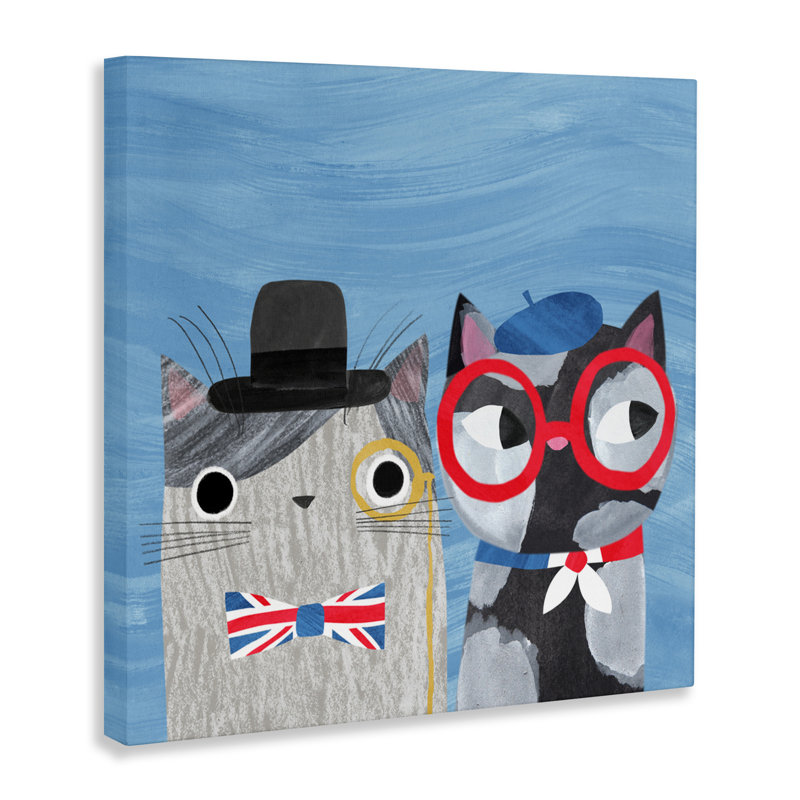 Toile de chats anglais et français, conception de planète chat par Angie Rozelaar, H 36 po x l 36 po
