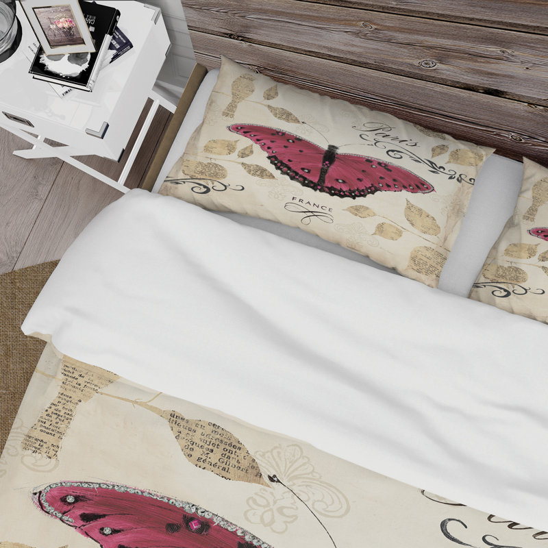 Red Farmhouse Butterfly - Ensemble de housse de couette Farmhouse - Microfibre de polyester, Twin Duvet Cover + 2 Shams