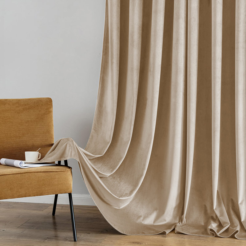 Heavy Velvet Blackout Curtains with Eyelet Rings – Thermal Insulated Drapes, Beige, 228cm Width x 228cm Drop