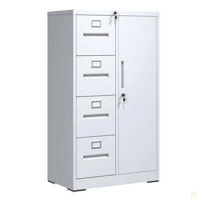 Metal Storage Vertical Filing Cabinet With Lock, Steel File Locker With 4 Drawers And 1 Door For School, Living Room, Bedroom, Office