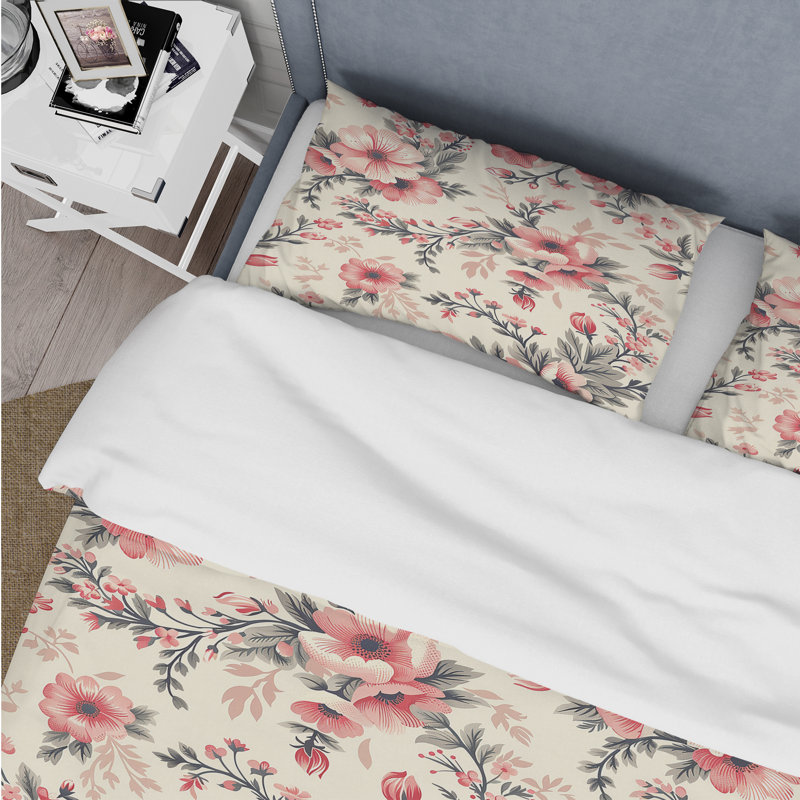 Ensemble de housse de couette Beige Pink Floral Meadows Print III - Traditional