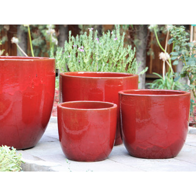 Pots de fleurs en céramique émaillée, grand format, couleur coquille d'œuf, lot de 4 - Intérieur/Extérieur