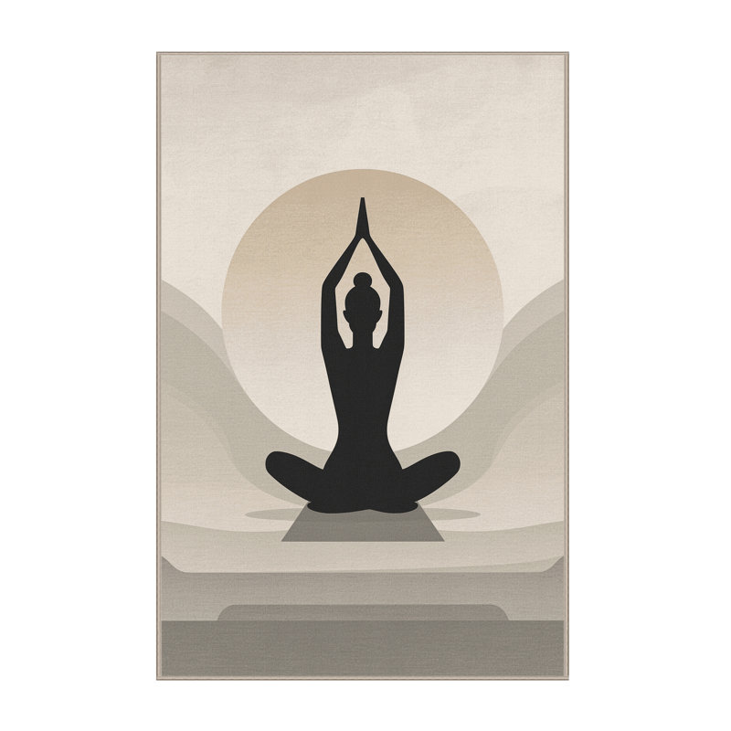Machine Washable Auburndale Yoga Lotus Pose Minimalist Rug in Beige – Beige Binding, 7x9