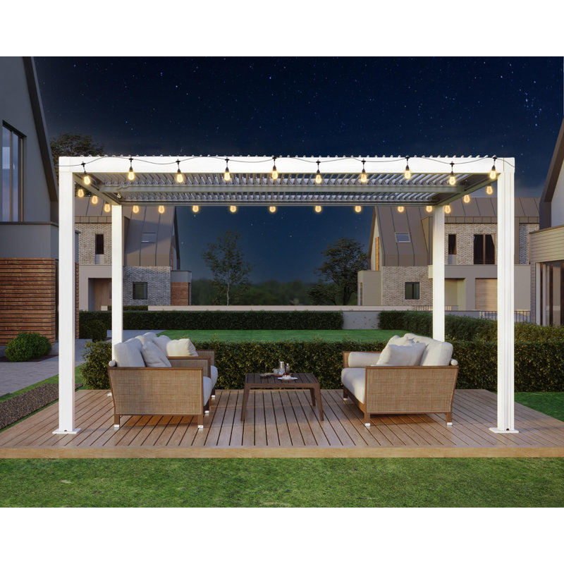13 pi. L 10 pi. D Pergola en alliage d'aluminium avec guirlandes de lumières de 48 pi