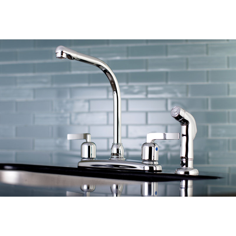Kingston Brass Centurion Two-Handle 4-Hole 8" Centerset Kitchen Faucet with Side Sprayer, Polished Chrome