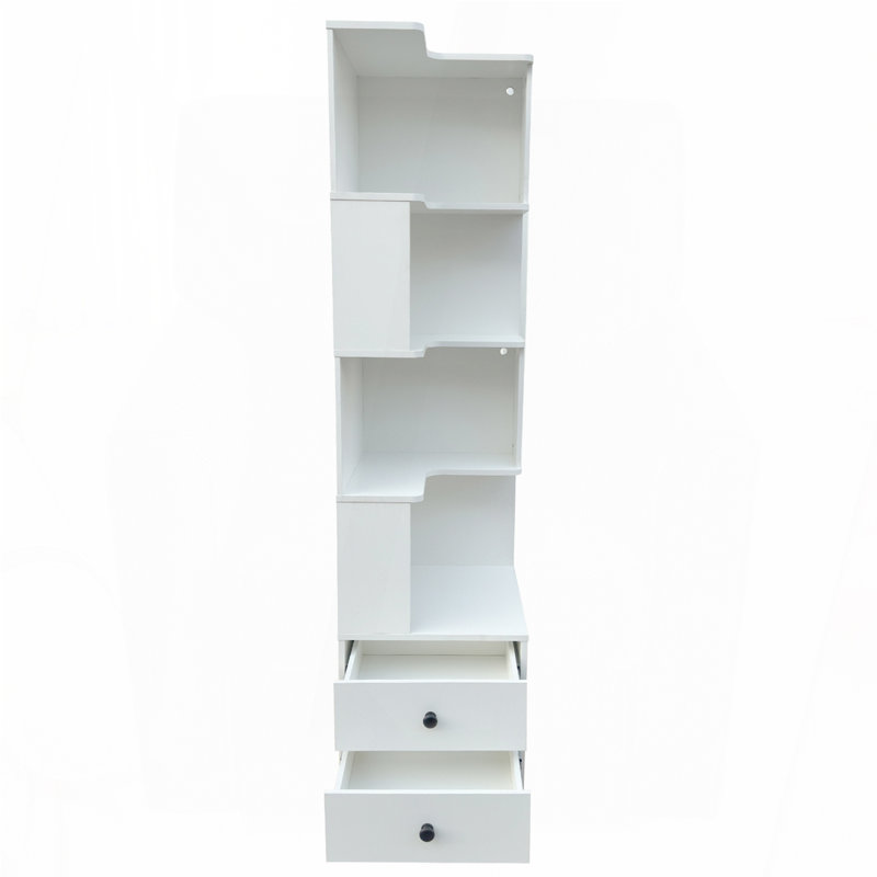 Bibliothèque d'angle avec tiroirs et lumières DEL, White