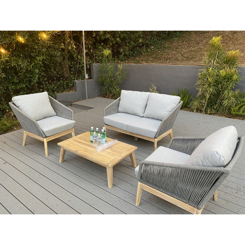 Bowery 51'' Wide Rectangle Acacia Loveseat with Cushions, Gray