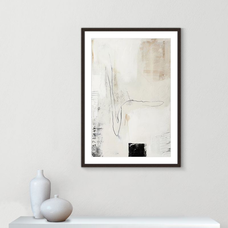 «Neutral Balance III» par Lazar Studio, L 25,5 po x H 35,5 po, Noyer à grain ouvert, Imprimé mat