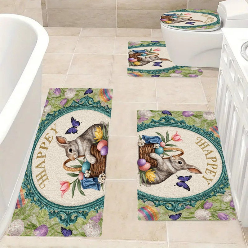 Ensemble de tapis de bain lapin avec panier de Pâques, 4 pièces