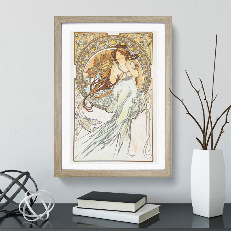 The Music Vol.2 by Alphonse Mucha - Picture Frame Graphic Art, 36cm H x 27cm W x 2cm D, Oak Framed