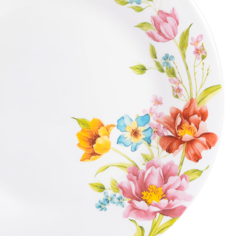 18-Piece Red Floral Opal Glass Dinnerware Set, Service for 6