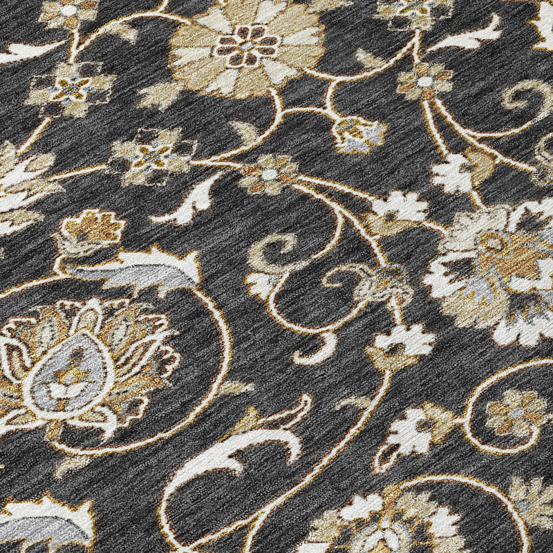 Black and Beige Rectangular Washable Synthetic Rug