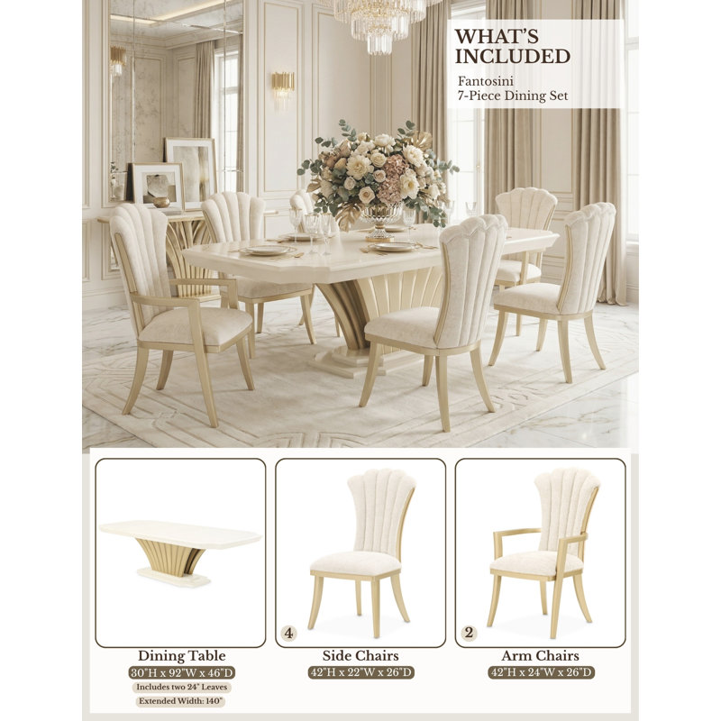Fantosini 7-Piece Dining Room Set - Creamy Pearl, 7 Pieces: Table, 6 Chairs