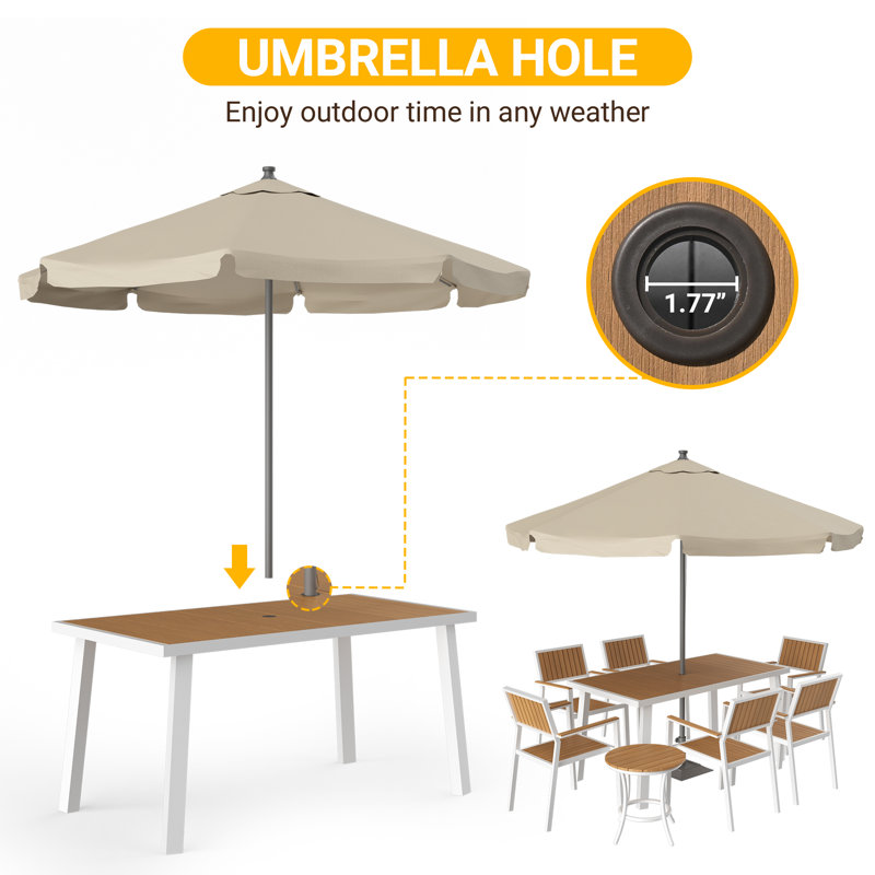 Loddon Aluminum Outdoor Patio Dining Table, White, Yellow