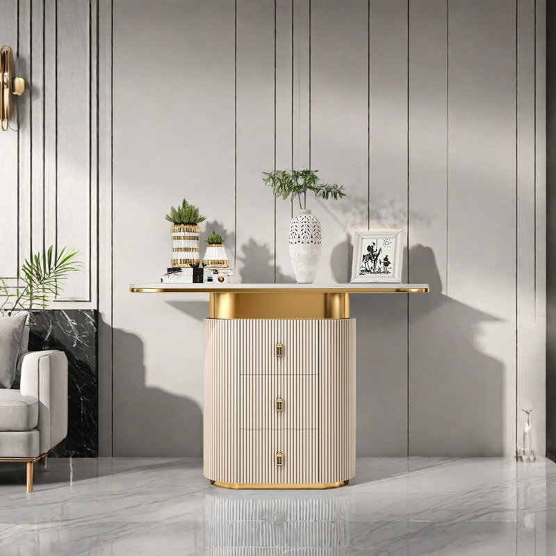 Console Modern Minimalist Luxury, Beige, H 33,46 po x l 51,18 po x P 13,78 po