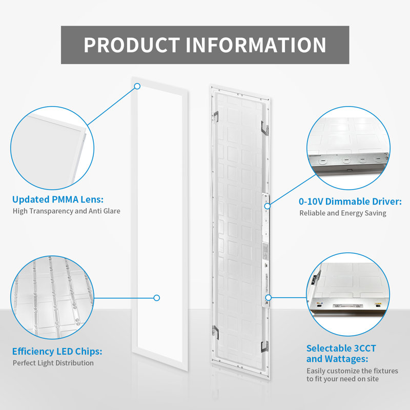 LED Flat Panel Light,Dimmable 0-10V,3CCT LED Flush Mount Ceiling Lights, 49.88" H x 11.90" W x 1.60" D
