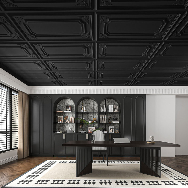 Carreaux de plafond tombant 24 po x 48 po Art3d, paquet de 12 panneaux muraux décoratifs 3D en PVC, 96 pieds carrés, Noir